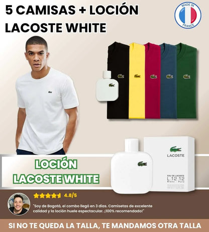 COMBO 5 CAMISAS + LOCION LACOSTE WHITE