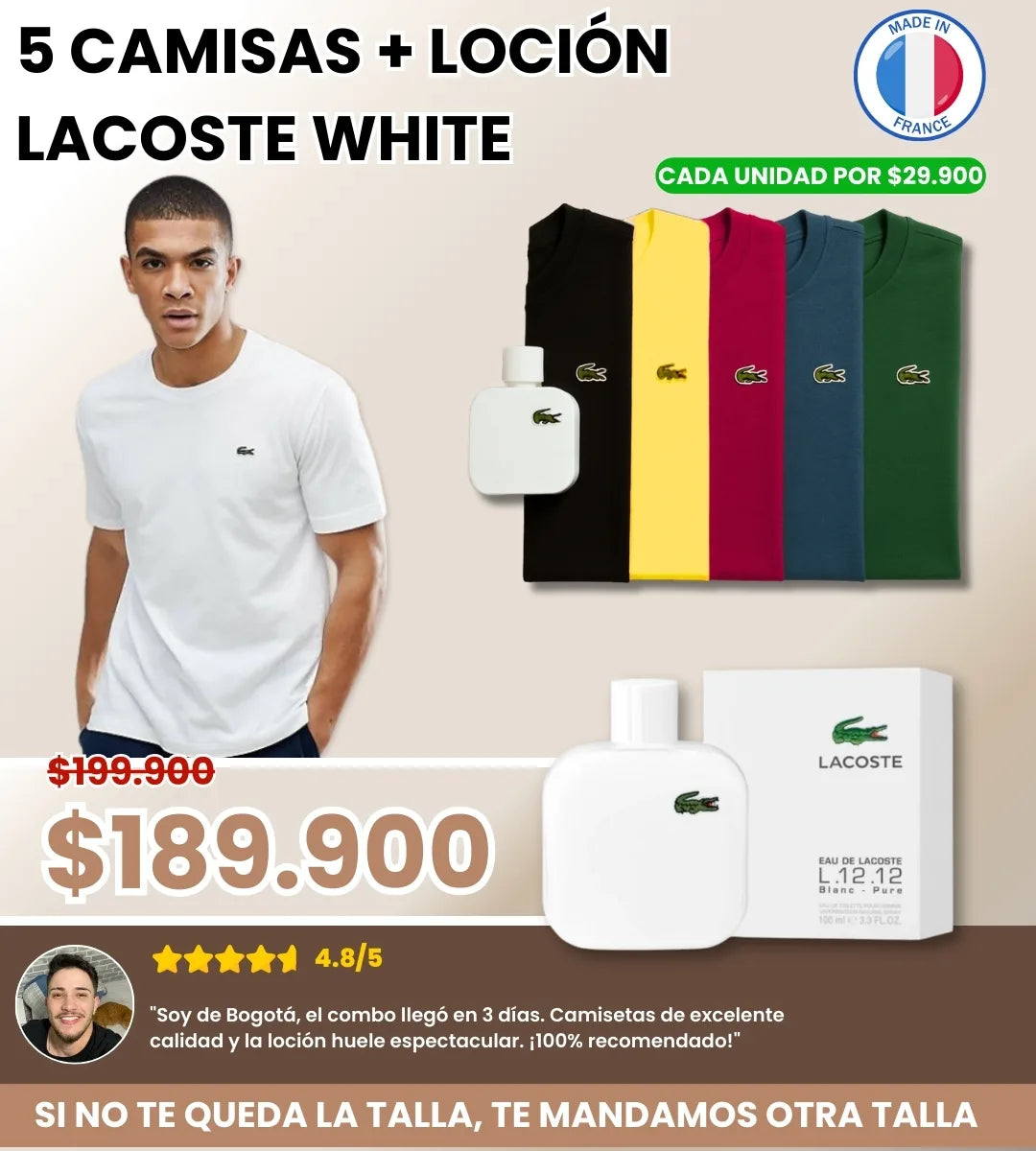 COMBO 5 CAMISAS + LOCION LACOSTE WHITE